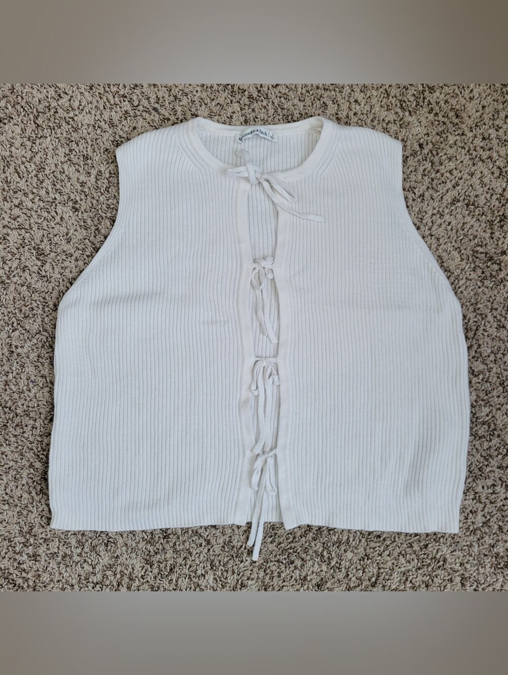 Abercrombie & Fitch Sleeveless Sweater Vest Shirt Top Tie Front Ivory Crew Small